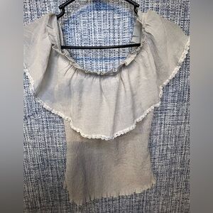 BCX beige Ruffled Blouse with Lace Trim